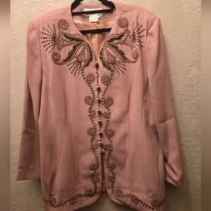 Vintage Anne French Beaded Tan Art Deco Evening Blazer 80s 90s